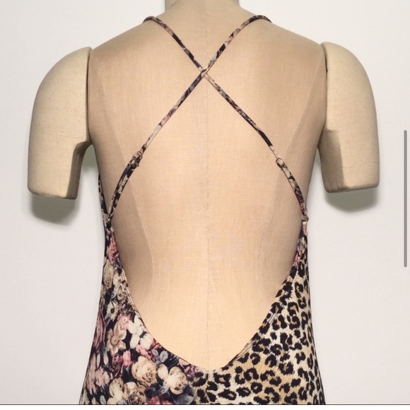 Floral Leopard Print Open Back Maxi Dress Size Large - Picture 5 of 8